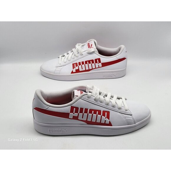 Puma Smash Buck Youth Sneakers White Red Athletic Casual Shoes Size 6C 373804 03 - Picture 4 of 9